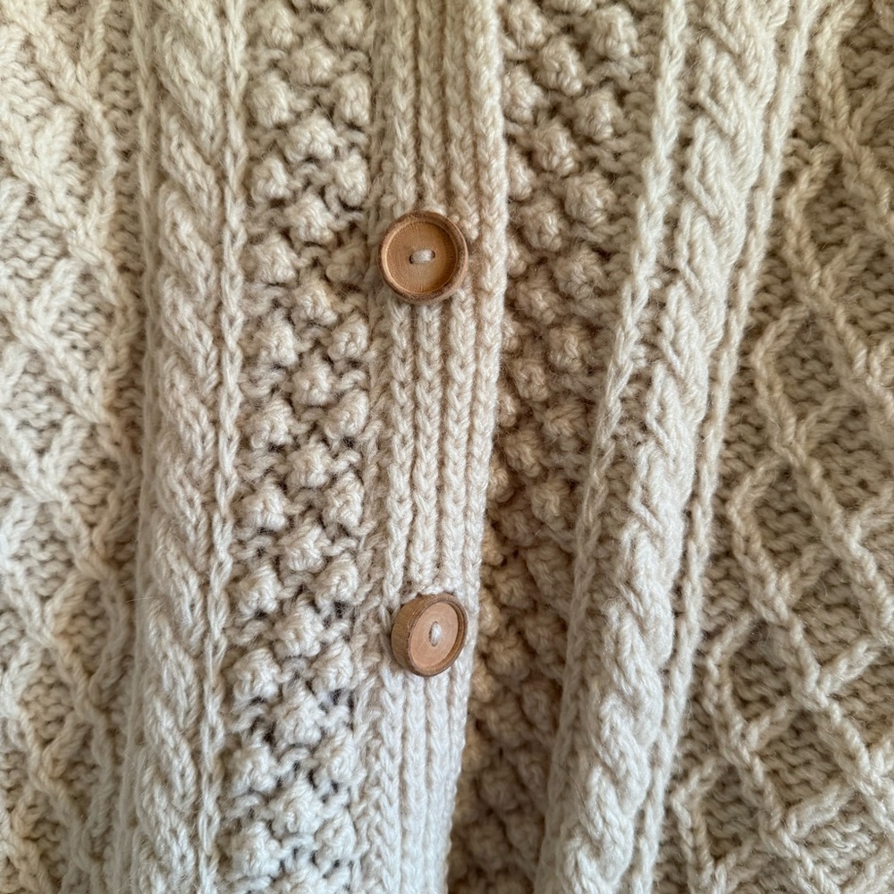 Ireland Cream Hand Knit Wool Cardigan Size M - Picture 5 of 8